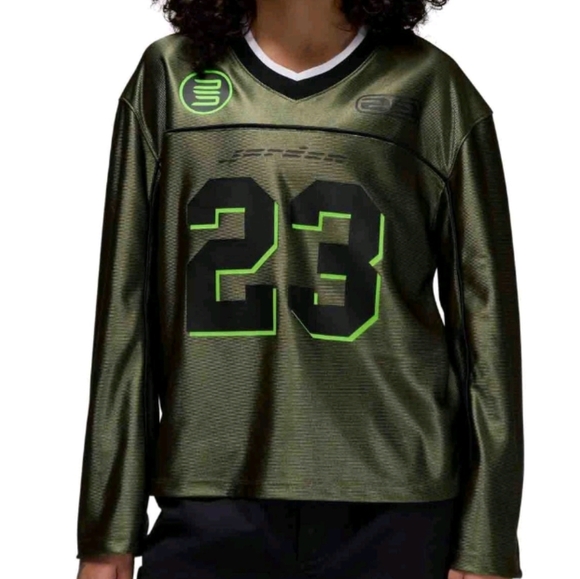 WOMENS JORDAN LONG SLEEVE JERSEY TOP_MEDIUM OLIVE HF9459-222-SIZE S - Picture 1 of 2